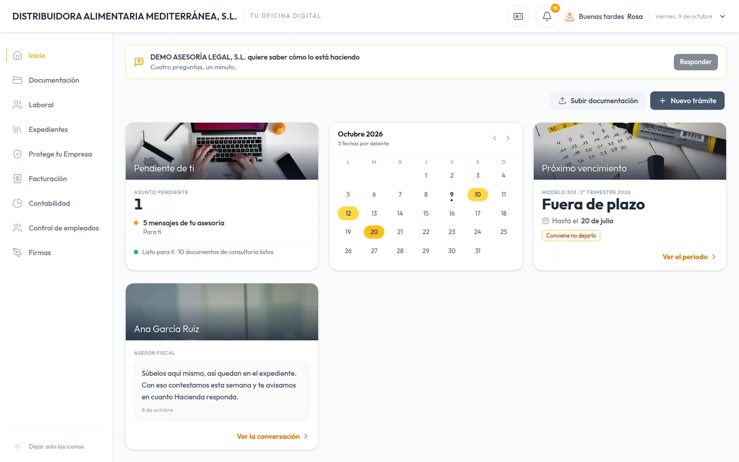 La Oficina Digital que ve el cliente, con el logo de su asesoría